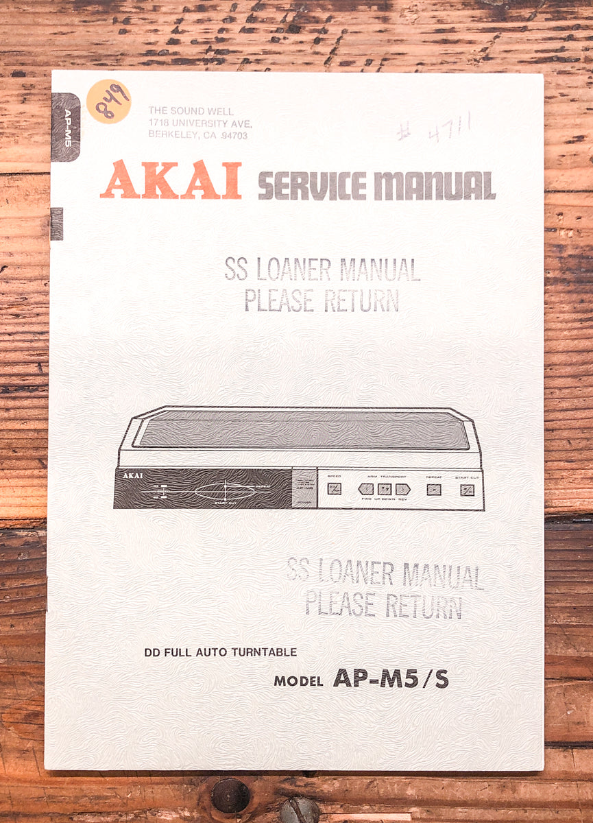 Akai AP-M5 Record Player / Turntable Service Manual *Original*
