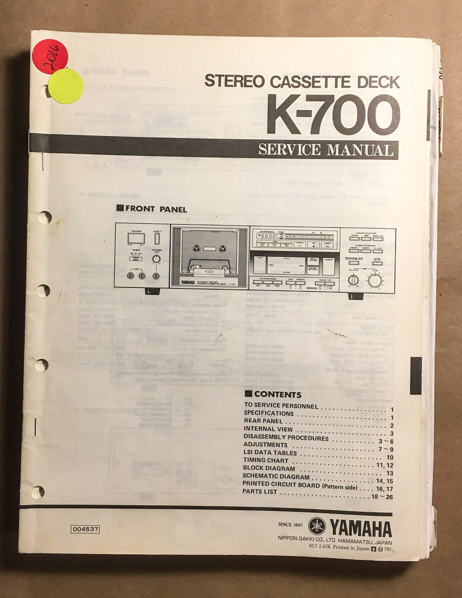 Yamaha K-700 Cassette Service Manual *Original*