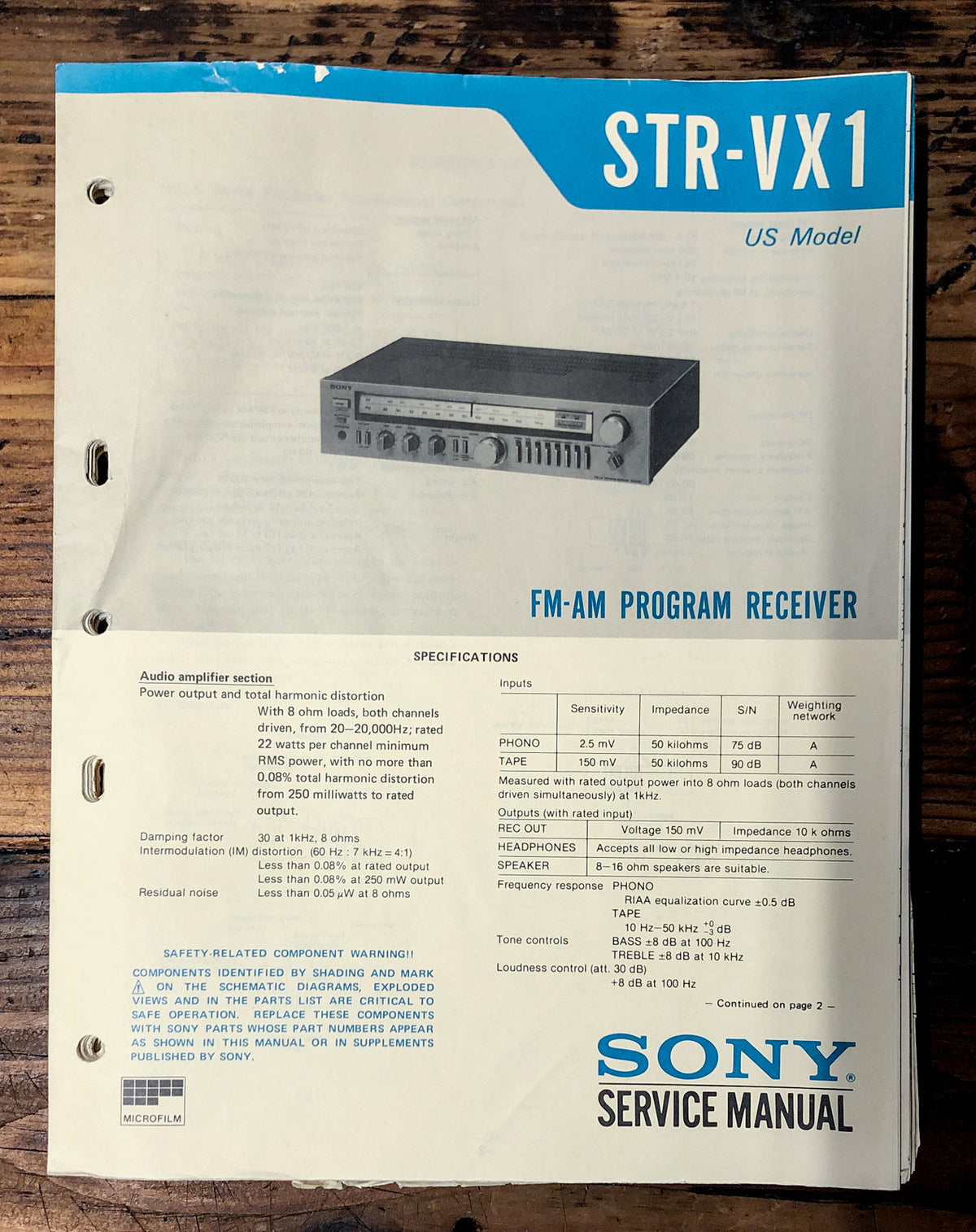 Sony STR-VX1 Receiver Service Manual *Original*