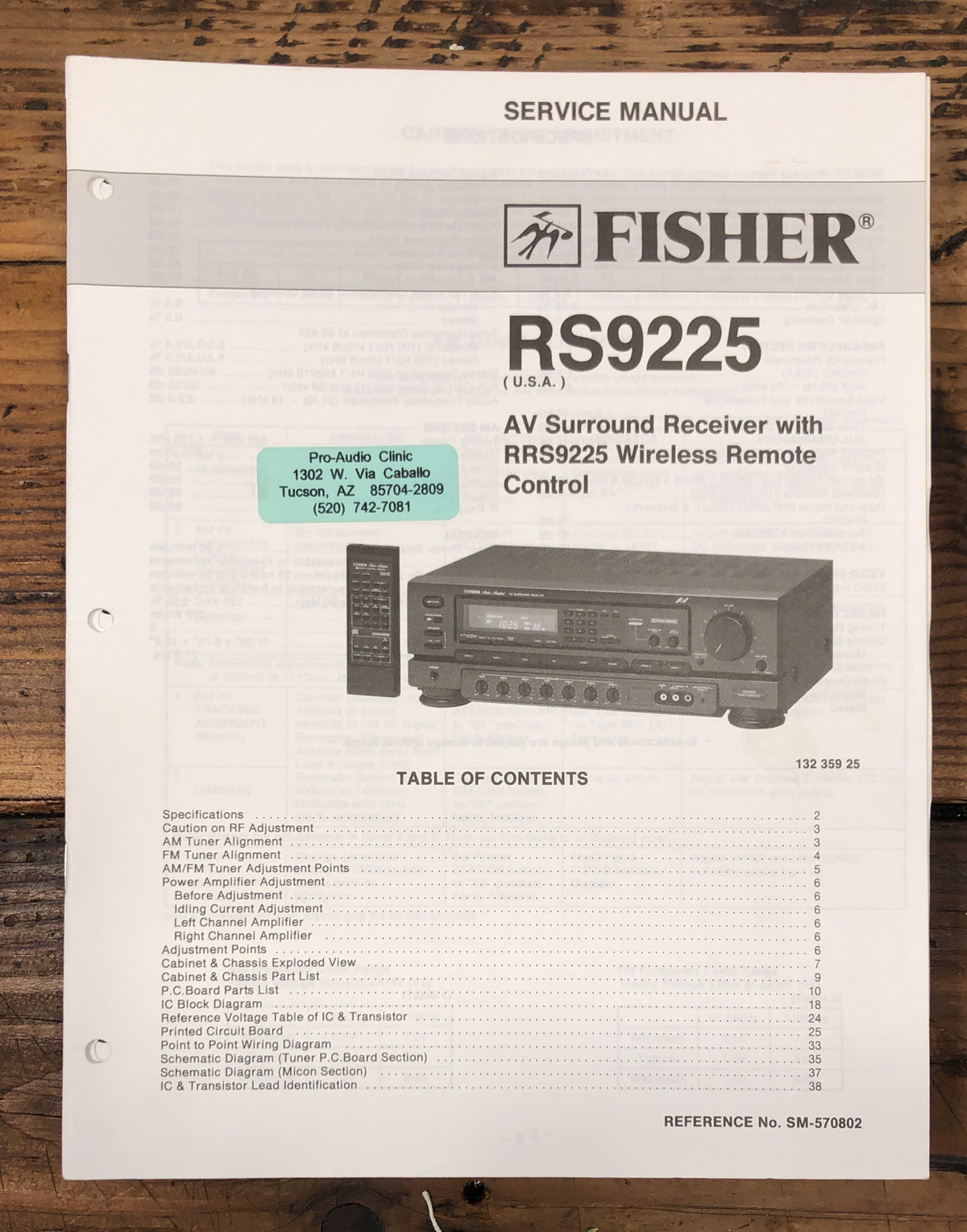 Pioneer RS-9225 Receiver Service Manual *Original*