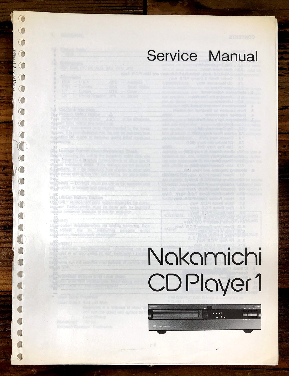 Nakamichi CD Player 1 Compact Disc Player Service Manual *Original*