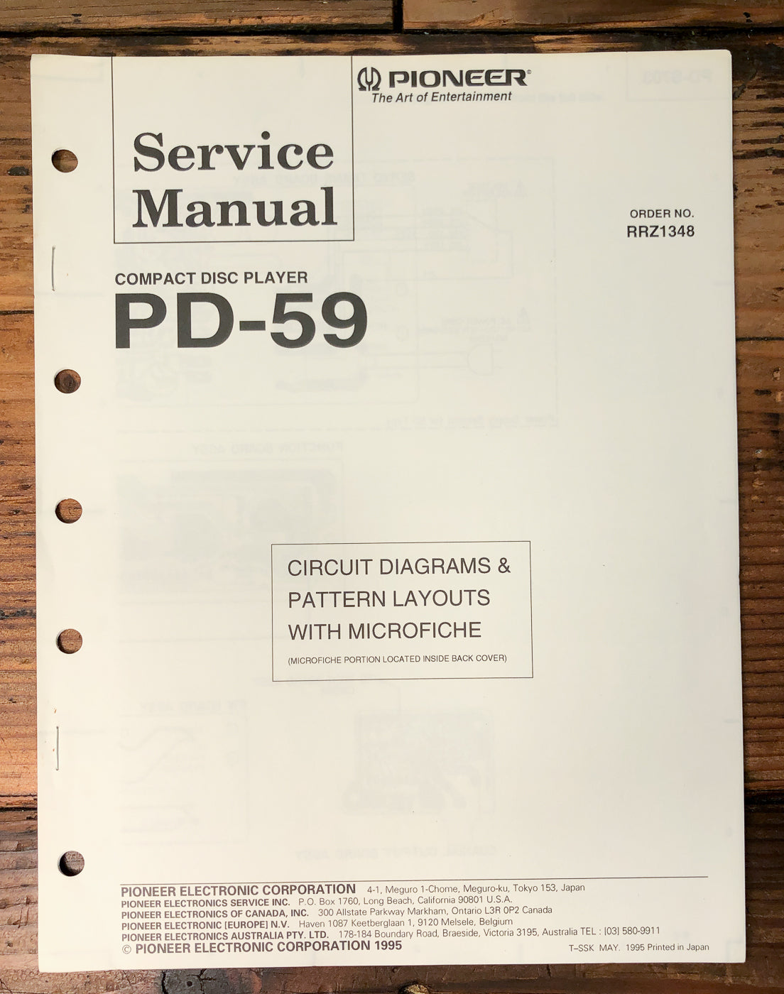 Pioneer PD-59 CD Player Service Manual *Original*