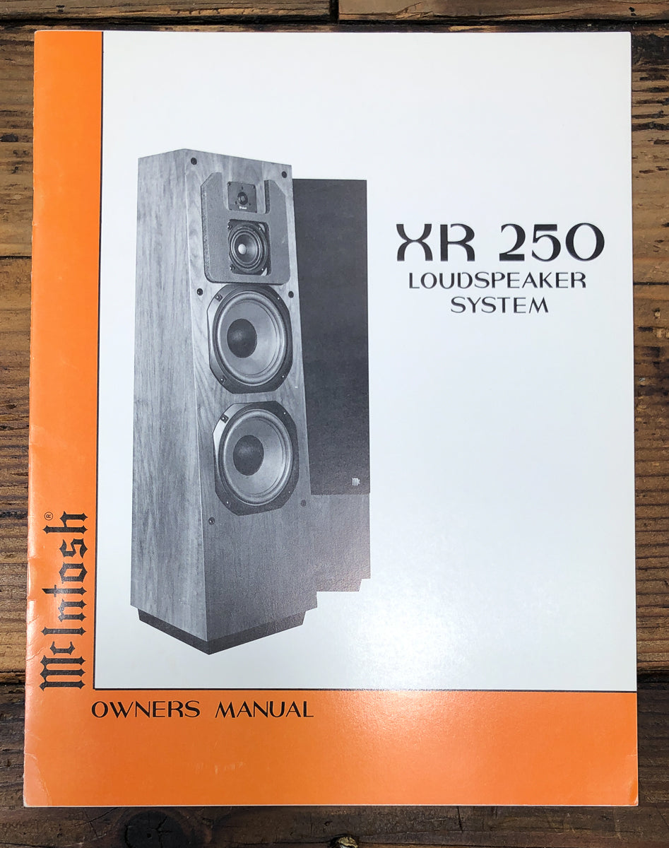 McIntosh XR250 Speaker Owners / User Manual *Original*