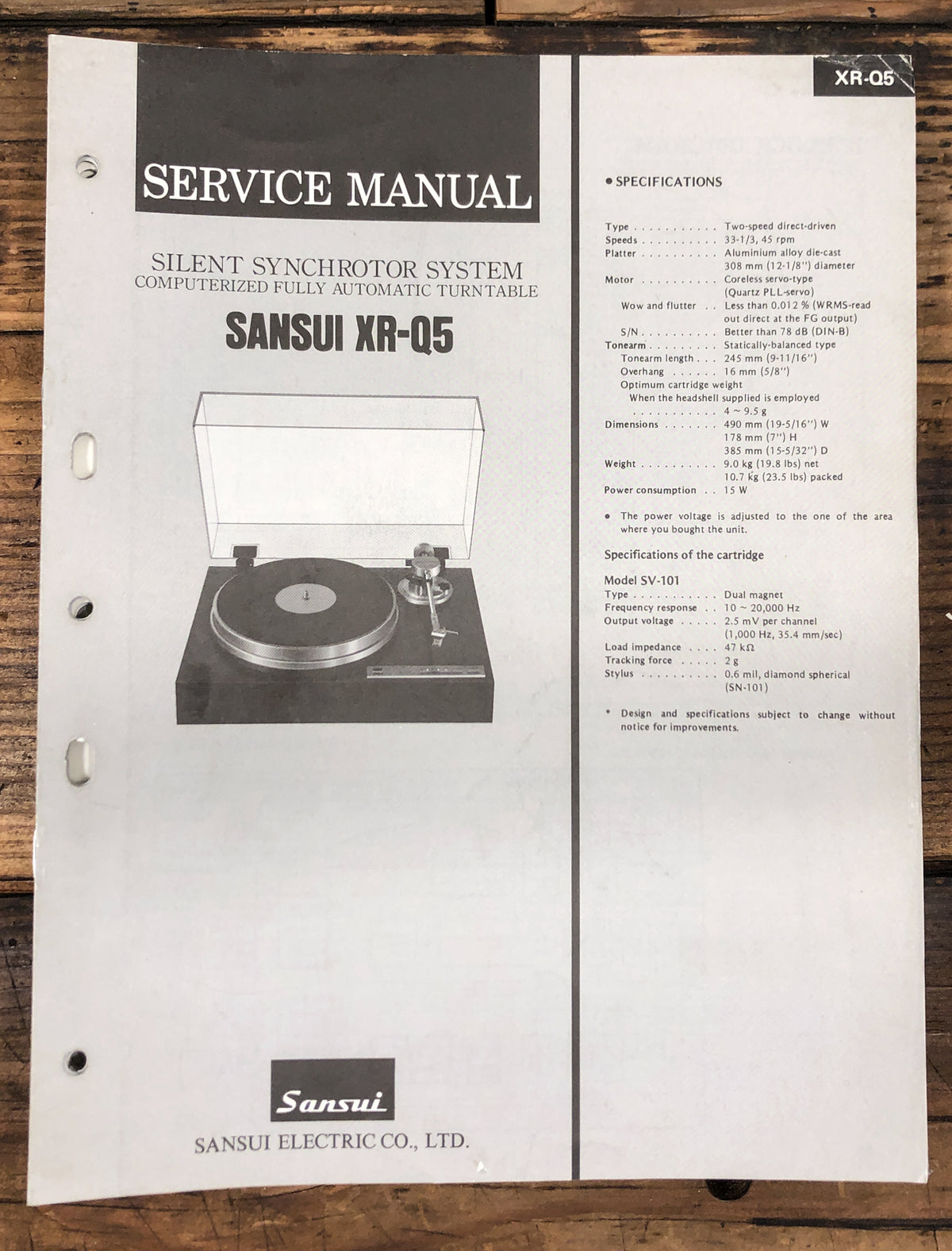 Sansui XR-Q5 Record Player / Turntable Service Manual *Original*