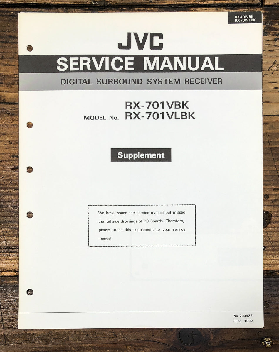 JVC RX-701V RX-701VL Receiver Supp. Service Manual *Original*