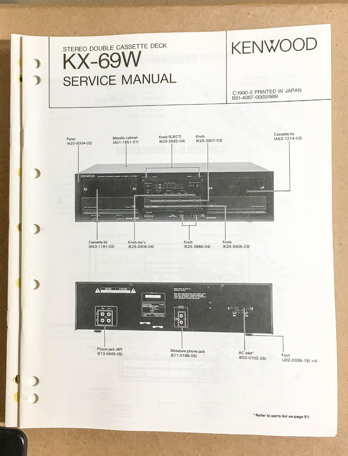 Kenwood KX-51 KX-51B Cassette Service Manual *Original*
