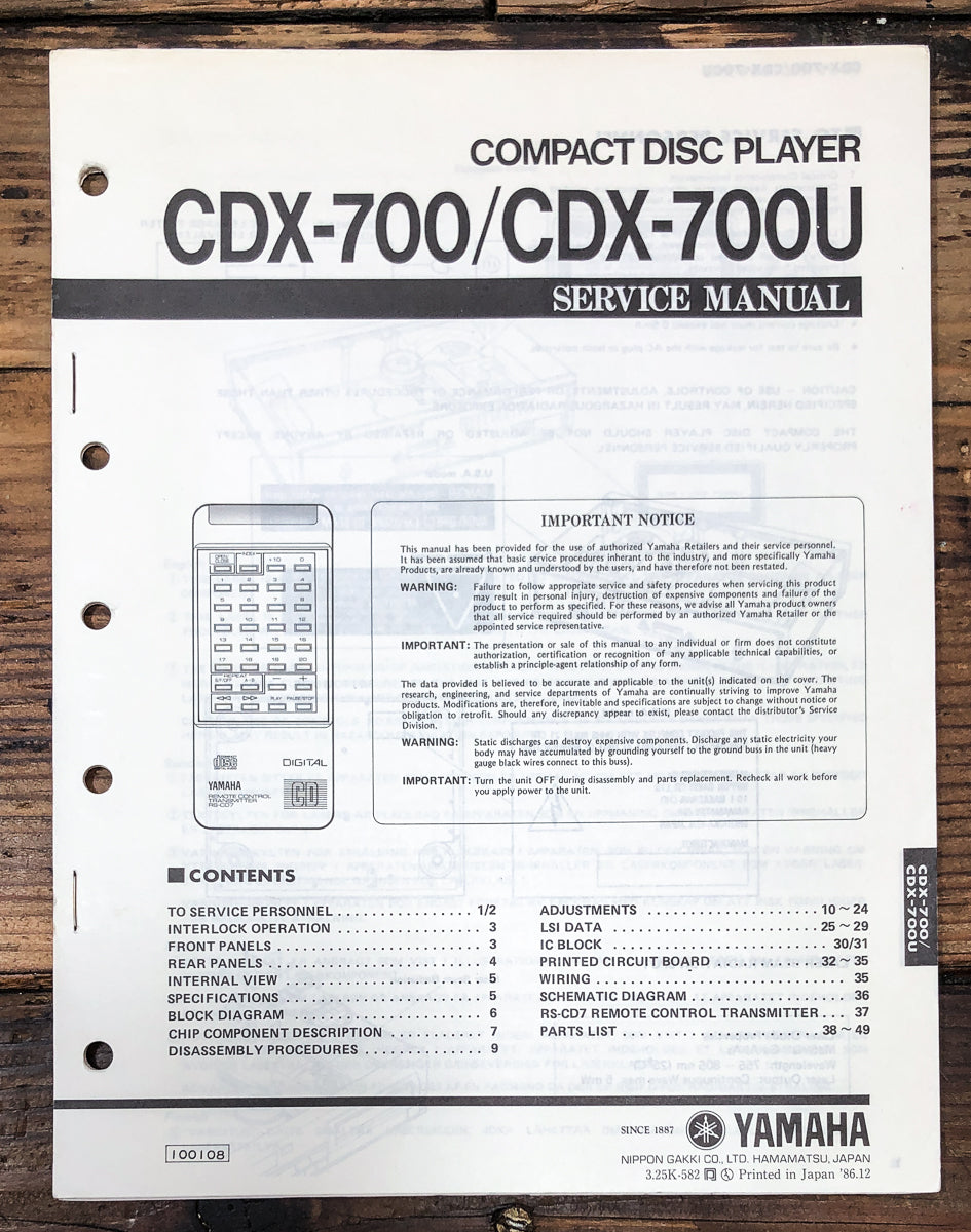 Yamaha CDX-700 CDX-700U Service Manual *Original*