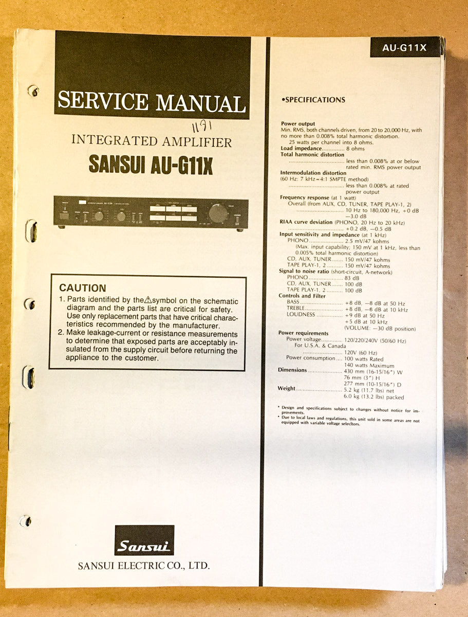 Sansui AU-G11X Amplifier Service Manual *Original*