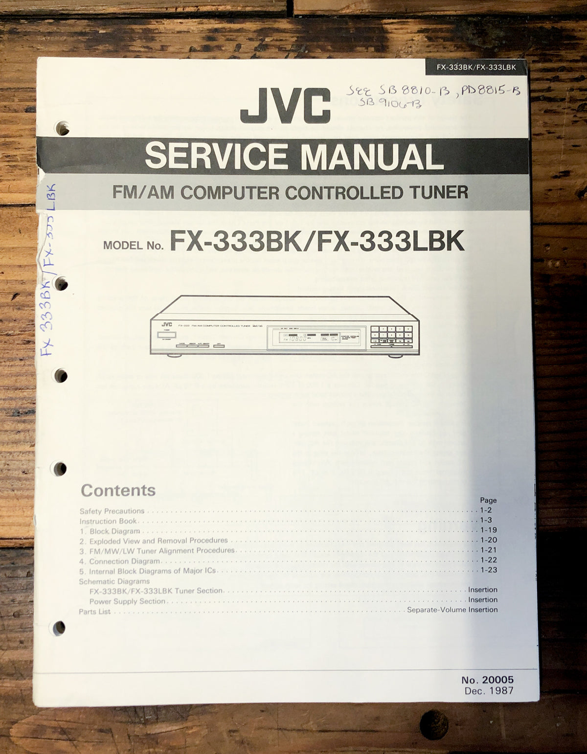 JVC FX-333 -333BK -333LBK Tuner Service Manual *Original*