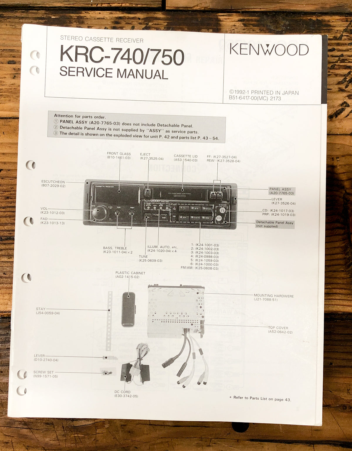 Kenwood KRC-740 KRC-750 Car Radio Service Manual *Original*