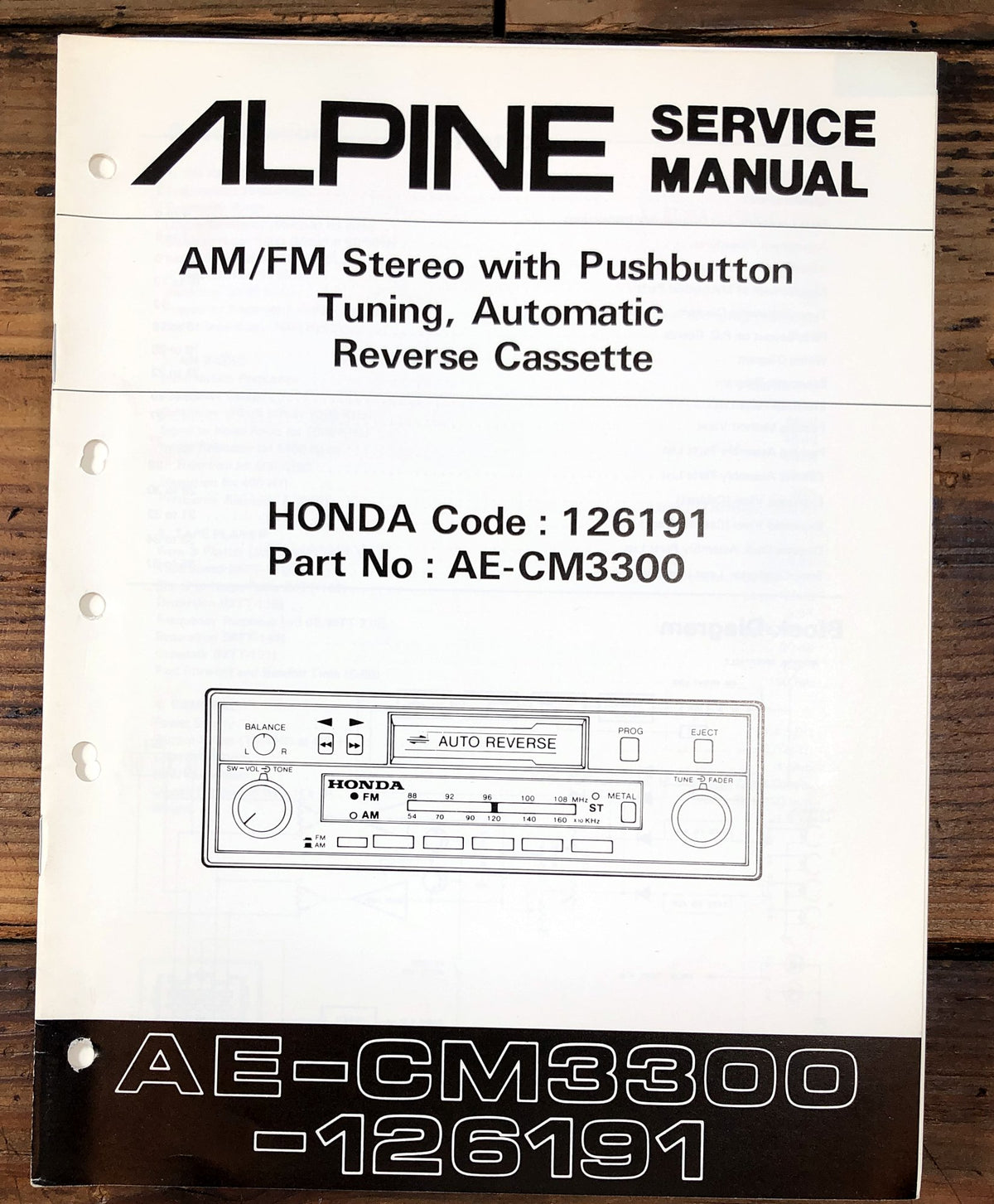 Alpine AE-CM3300 126191 AM/FM Stereo Cassette Service Manual *Original*
