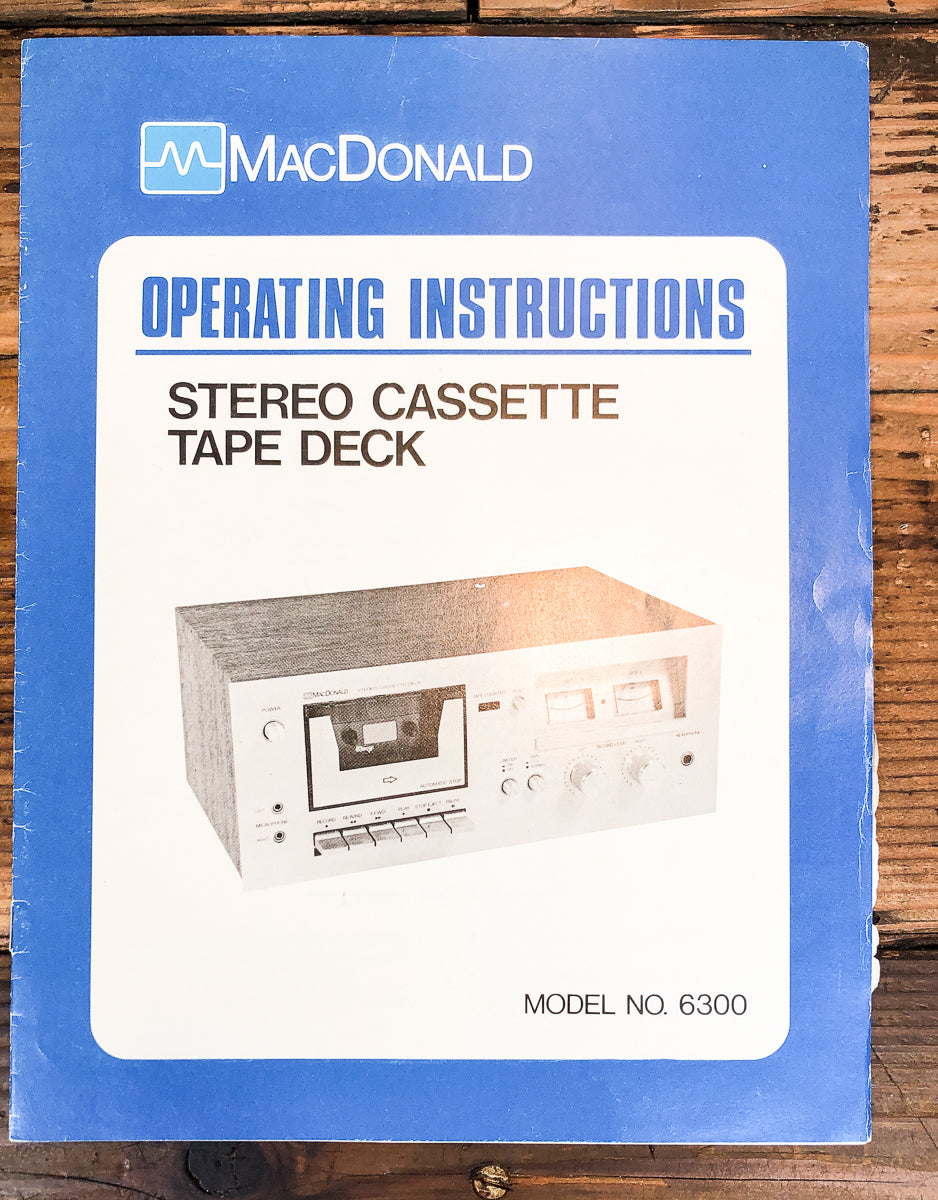 MacDonald 6300 Cassette Owners / User Manual *Original*