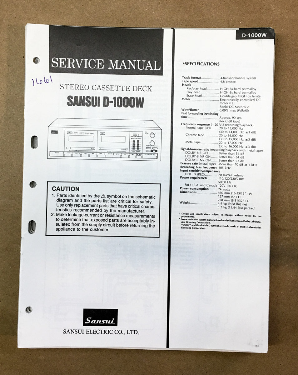 Sansui D-1000W Cassette Service Manual *Original*