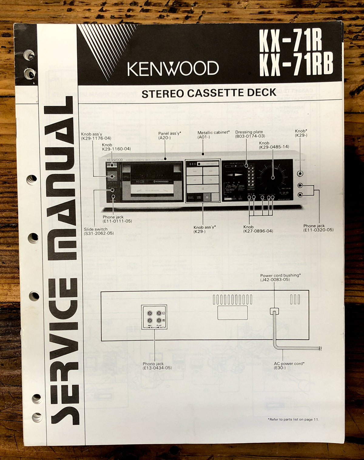 Kenwood KX-71R KX-71RB Cassette Service Manual *Original*