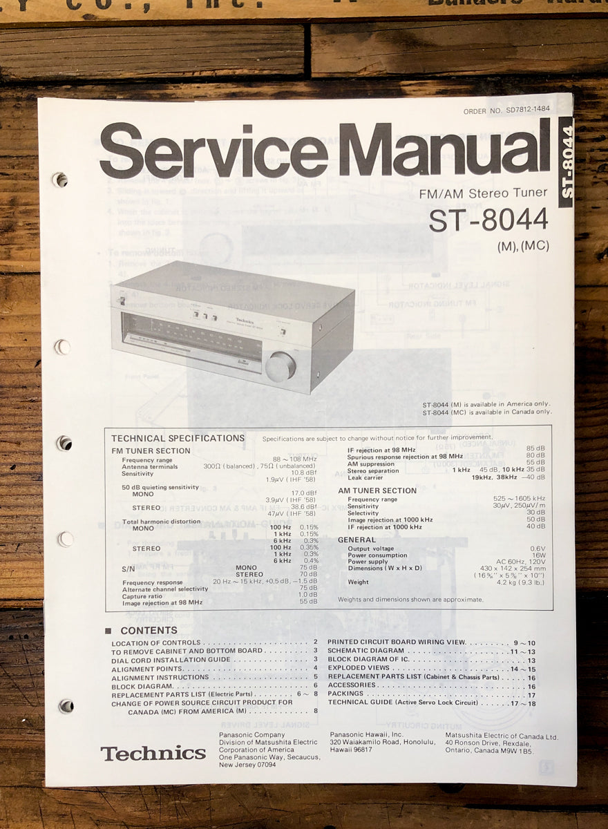 Technics ST-8044 Tuner Service Manual *Original*