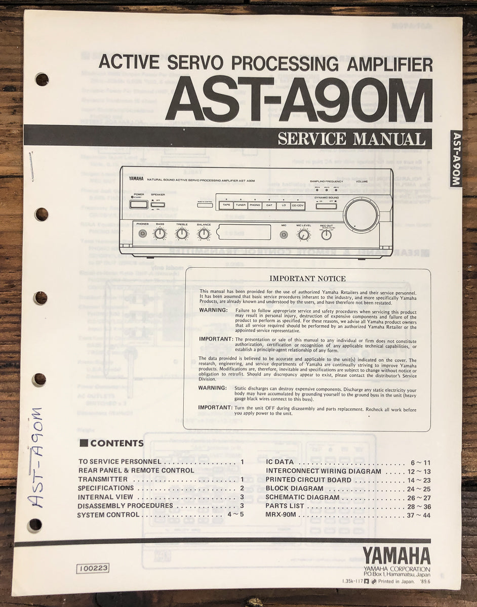 Yamaha AST-A90M Amplifier Owners / User Manual *Original*
