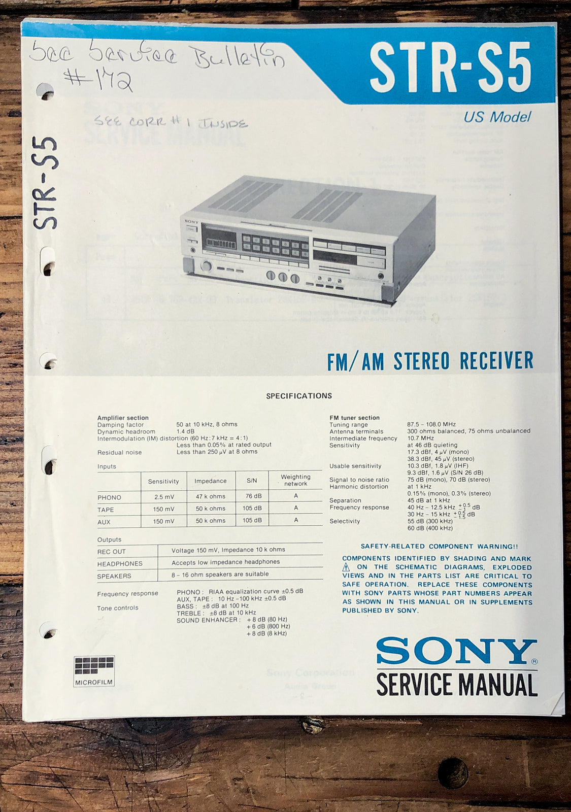 Sony STR-S5 Receiver Service Manual *Original*