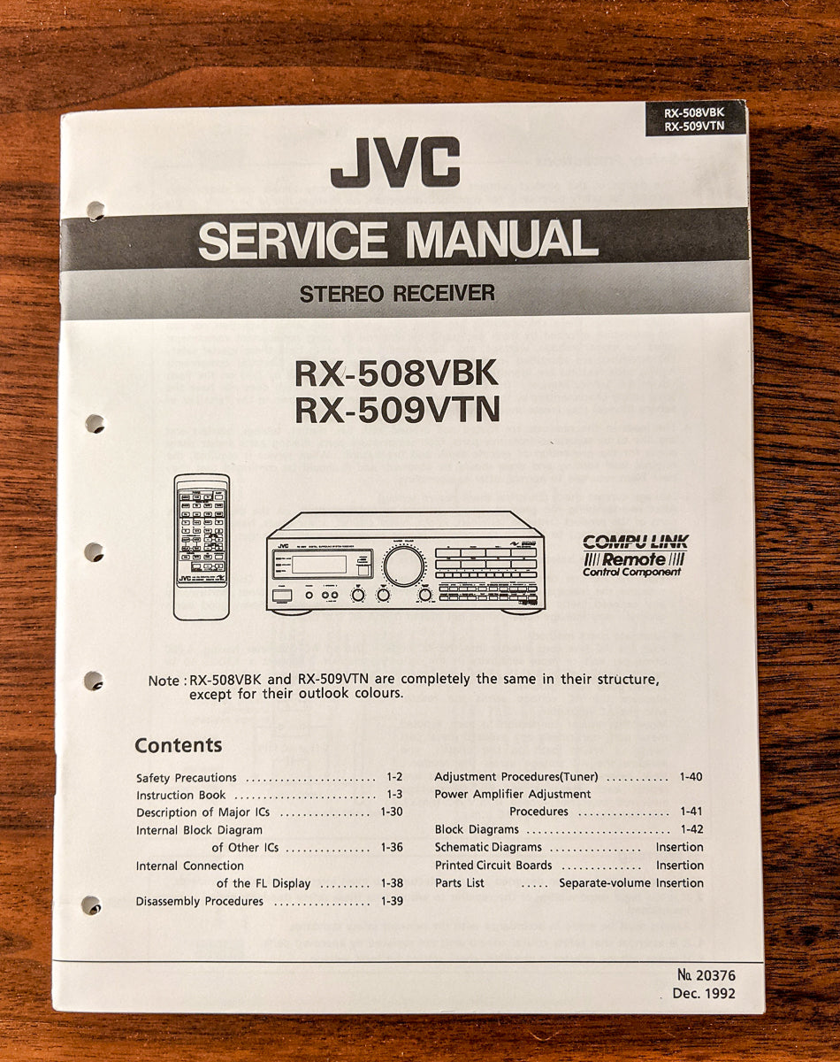 JVC R-508 RX-509 VBK VTN Receiver Service Manual *Original*