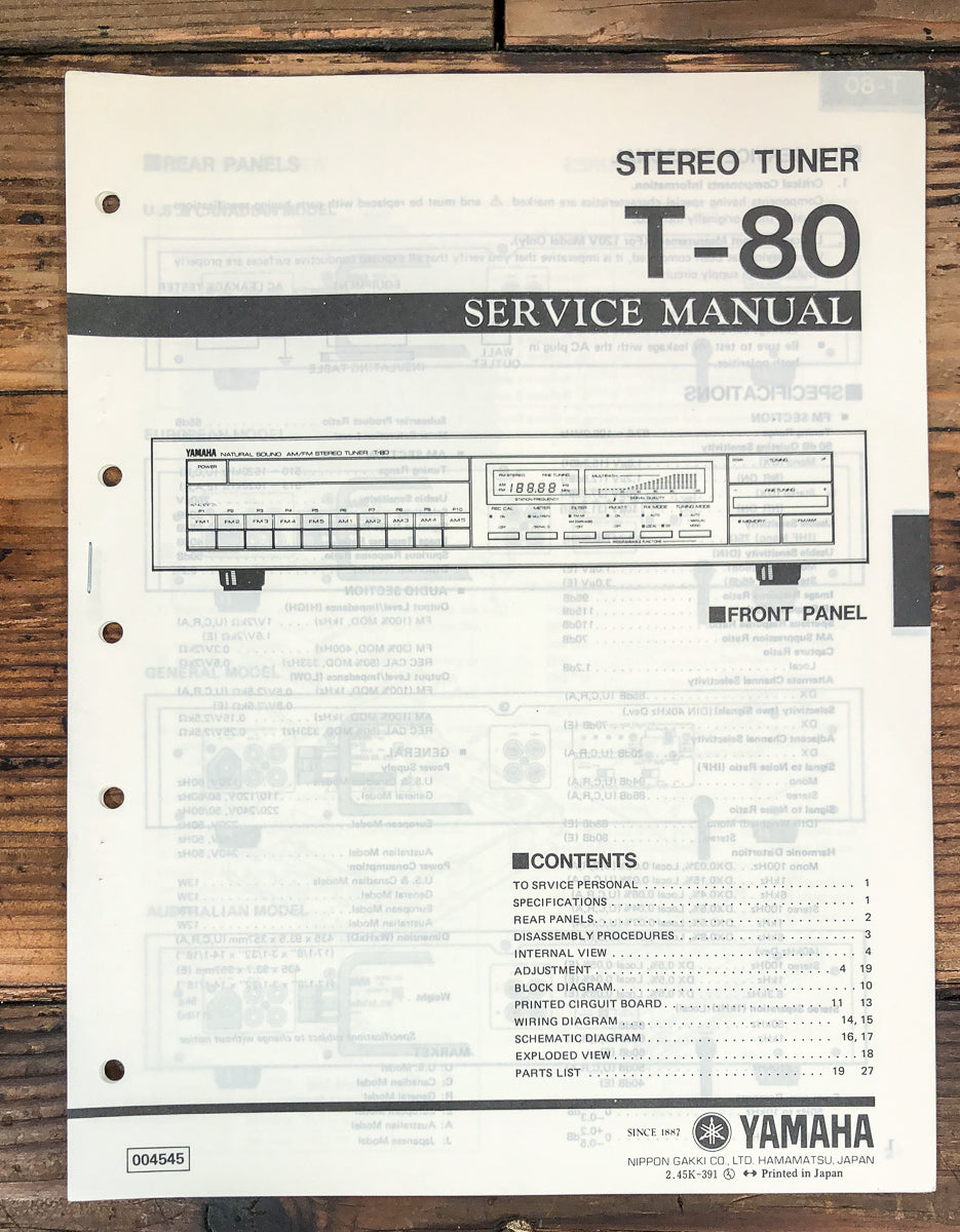 Yamaha T-80 Tuner Service Manual *Original*