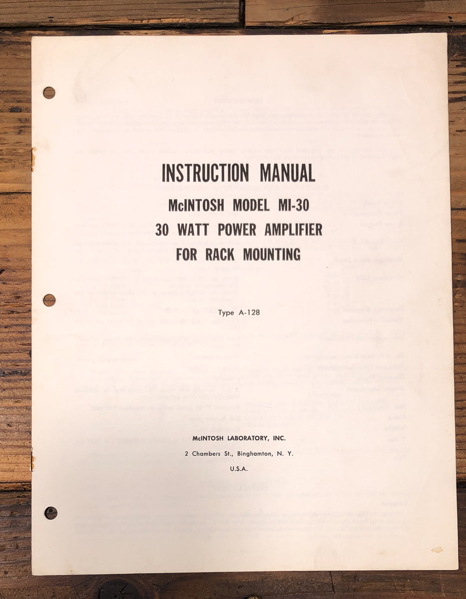 McIntosh MI-30 Amplifier Owners / User Manual *Original*