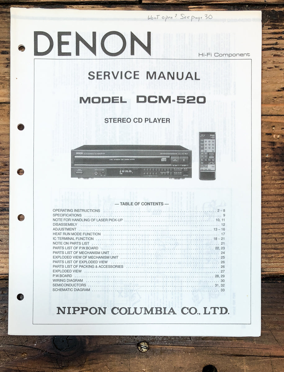 Denon DCM-520 CD Player Service Manual *Original*