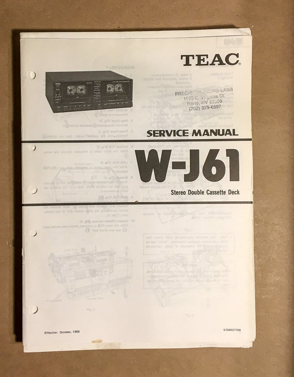 Teac W-J61 Cassette Service Manual *Original*