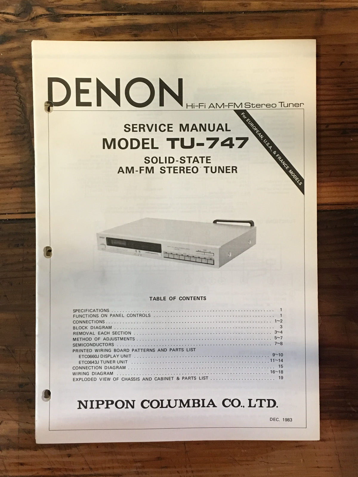 Denon TU-747 Tuner Service Manual *Original*