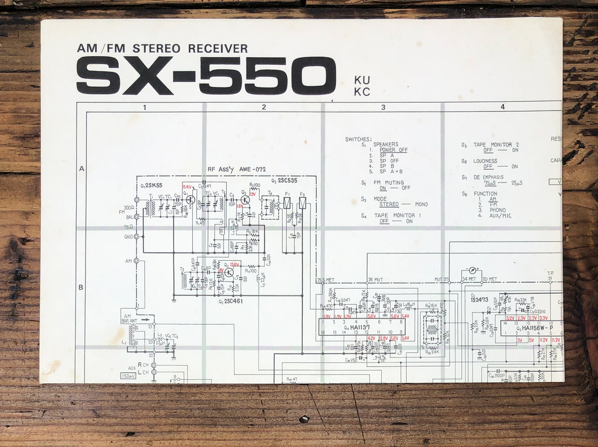 Pioneer SX-550 KU KC Receiver Fold Out Schematic *Original*