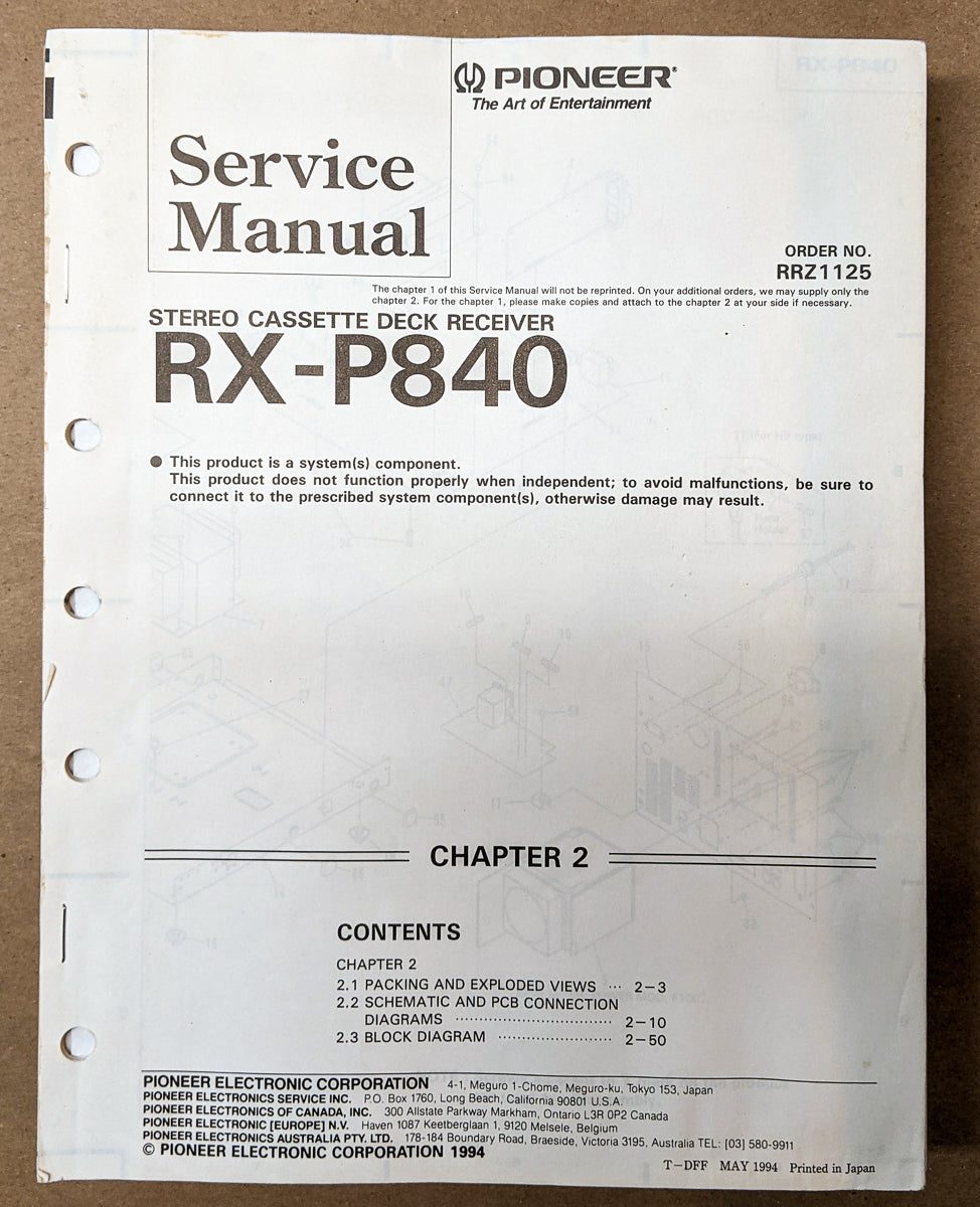 Pioneer RX-P840 Cassette Receiver Service Manual *Original*