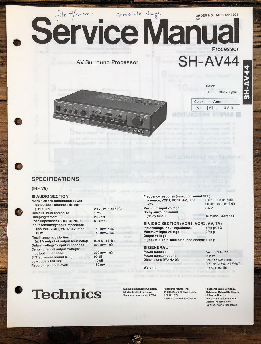 Technics SH-AV44 Equalizer Service Manual *Original*