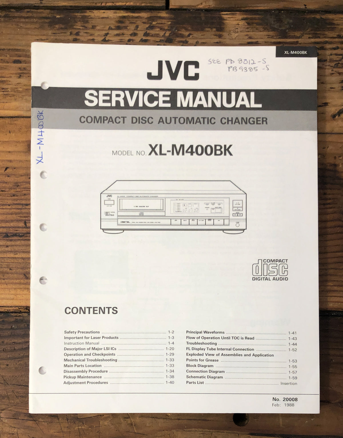 JVC XL-M400 BK CD Player Service Manual *Original*