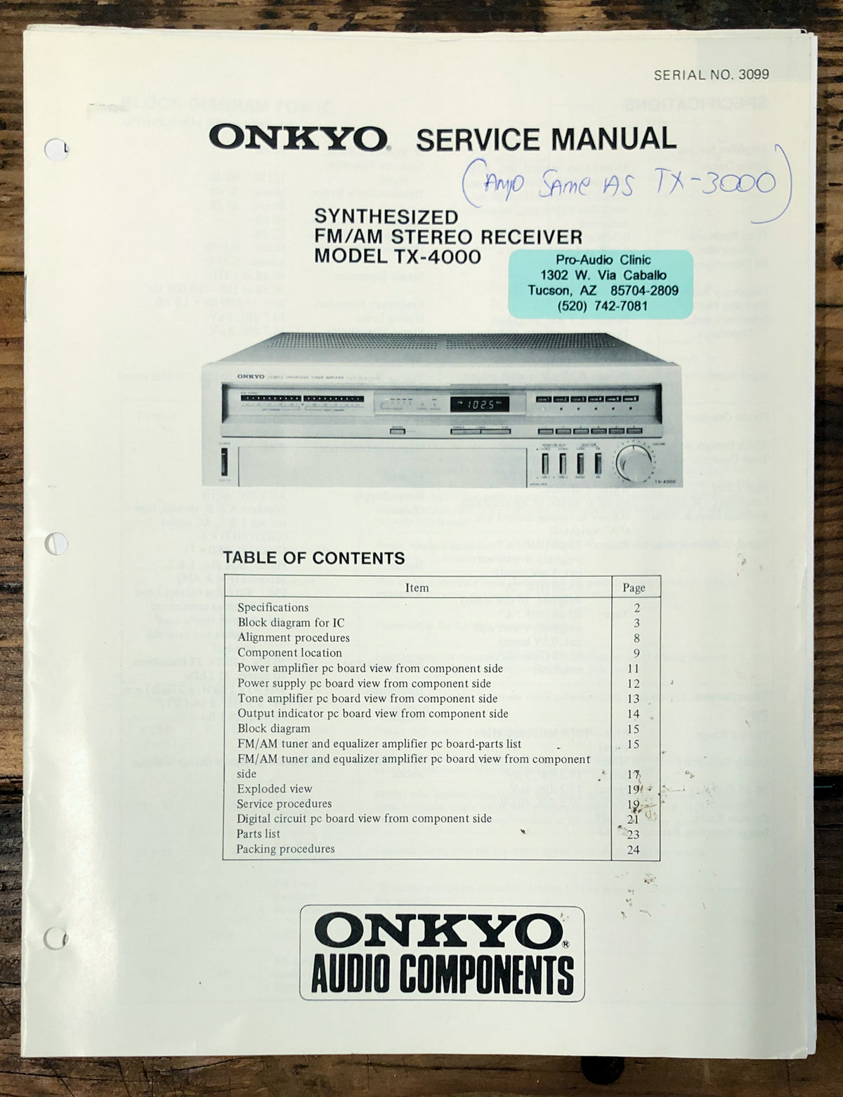 Onkyo TX-4000 Receiver Service Manual *Original*