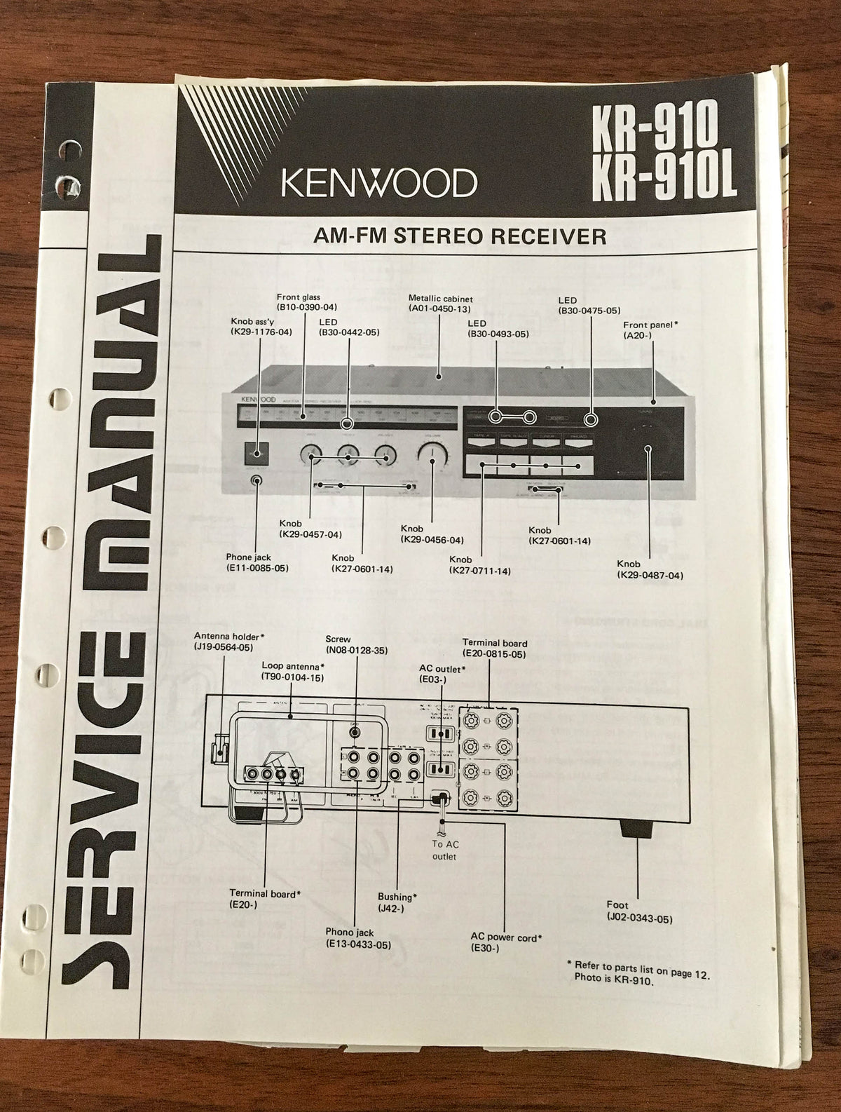 Kenwood KR-910 KR-910L Receiver Service Manual *Original*