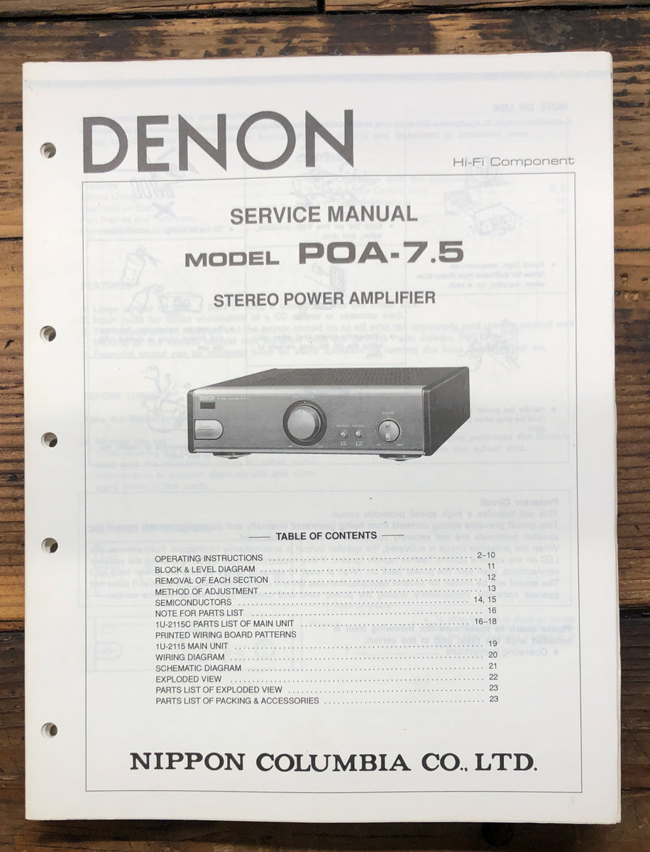 Denon POA-7.5 Amplifier Service Manual *Original*