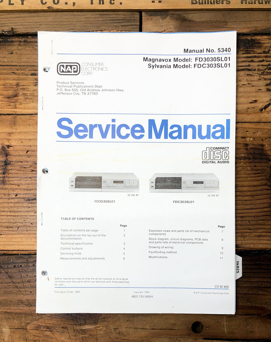 Magnavox Sylvania FD3030 FDC303 CD Player Service Manual *Original*