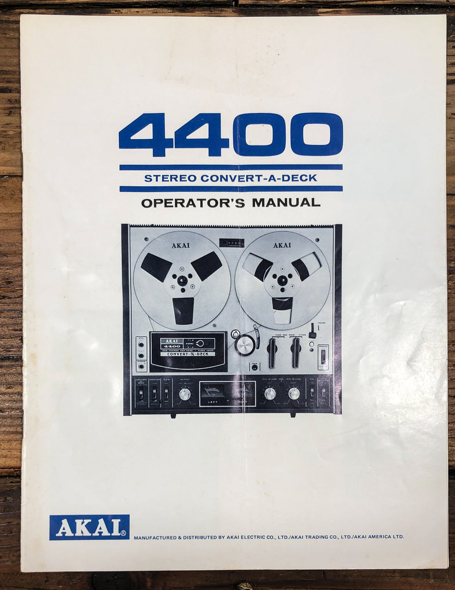 Akai Model 4400 Reel to Reel Owners / User Manual *Original*