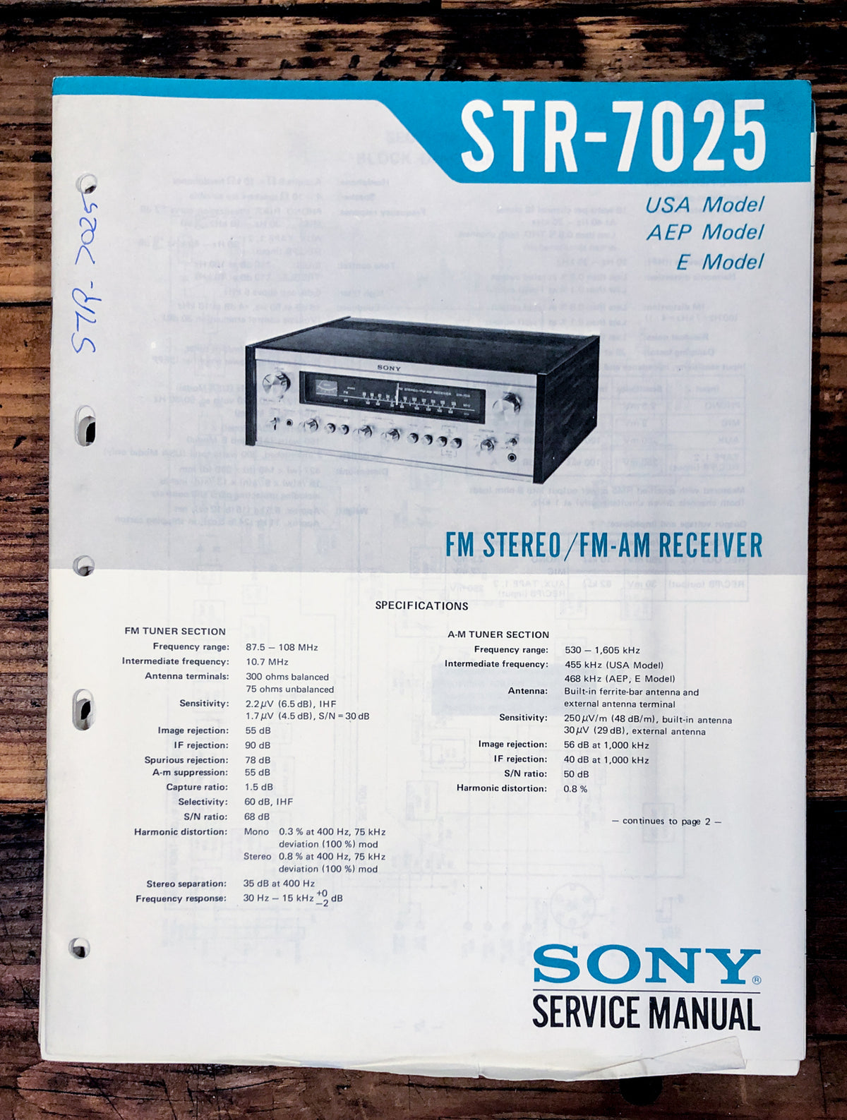 Sony STR-7025 Receiver Service Manual *Original*