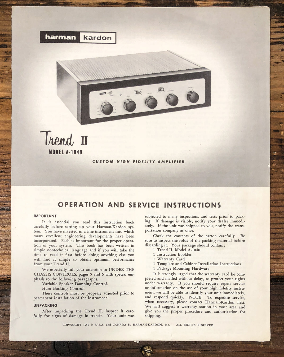 Harman Kardon A-1040 Trend II Amplifier Service Manual *Original*