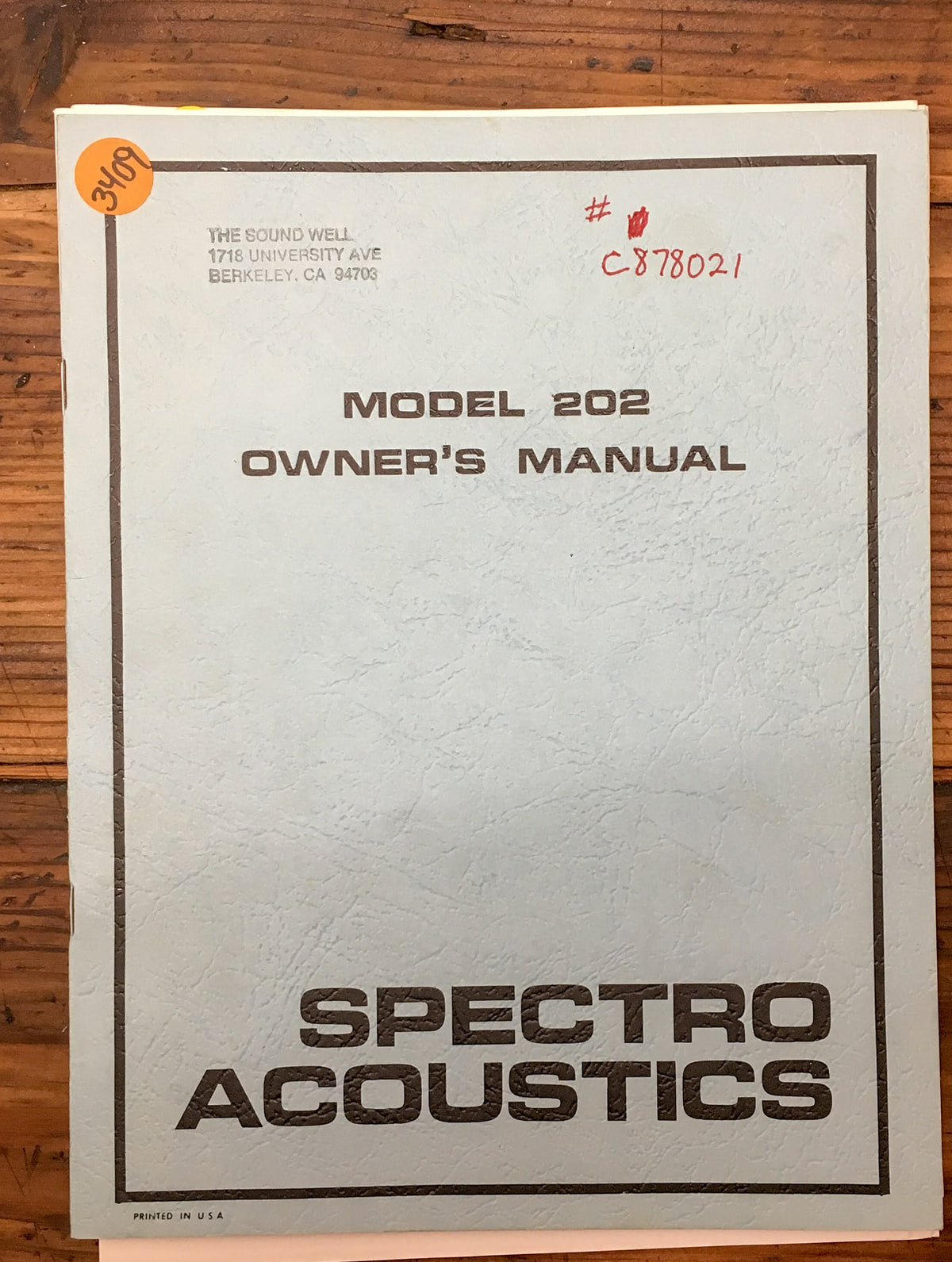 Spectro Acoustics Model 202 Amplifier Owner Instruction Manual *Original* #2