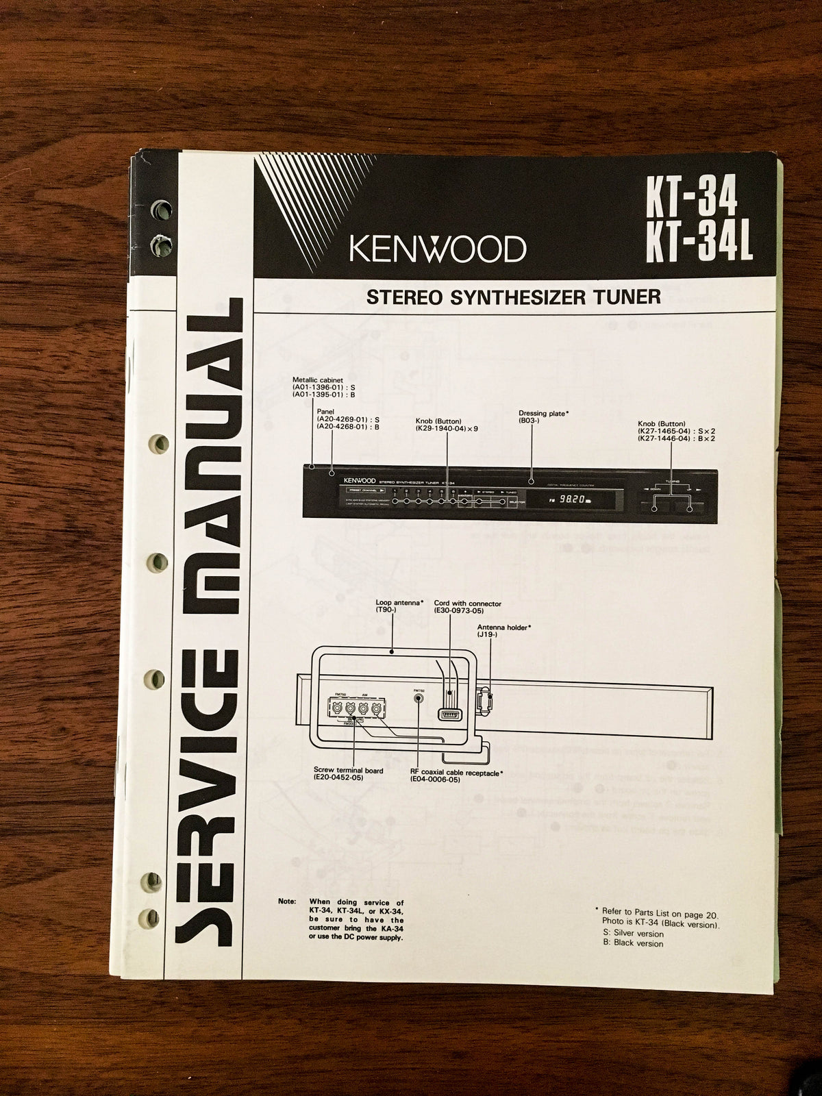 Kenwood KT-34 KT-34L TUNER Service Manual *Original*