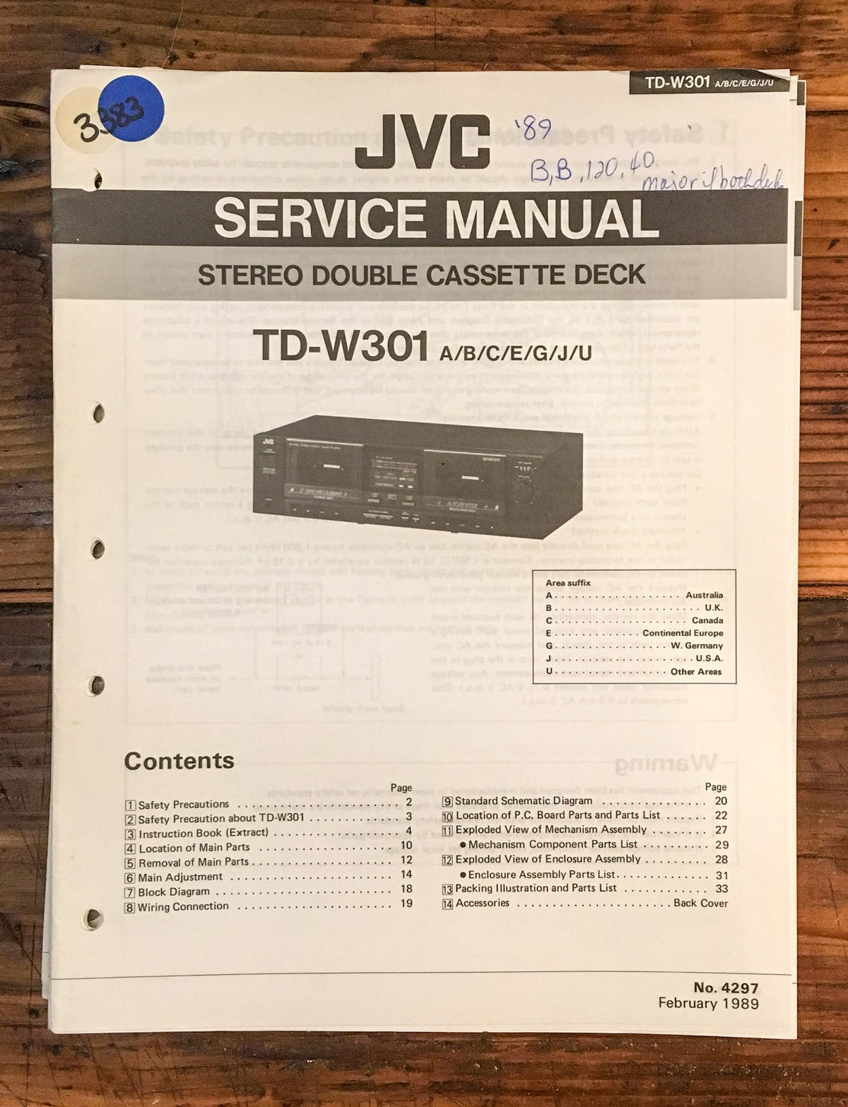 JVC TD-W301 Cassette Deck Service Manual *Original*