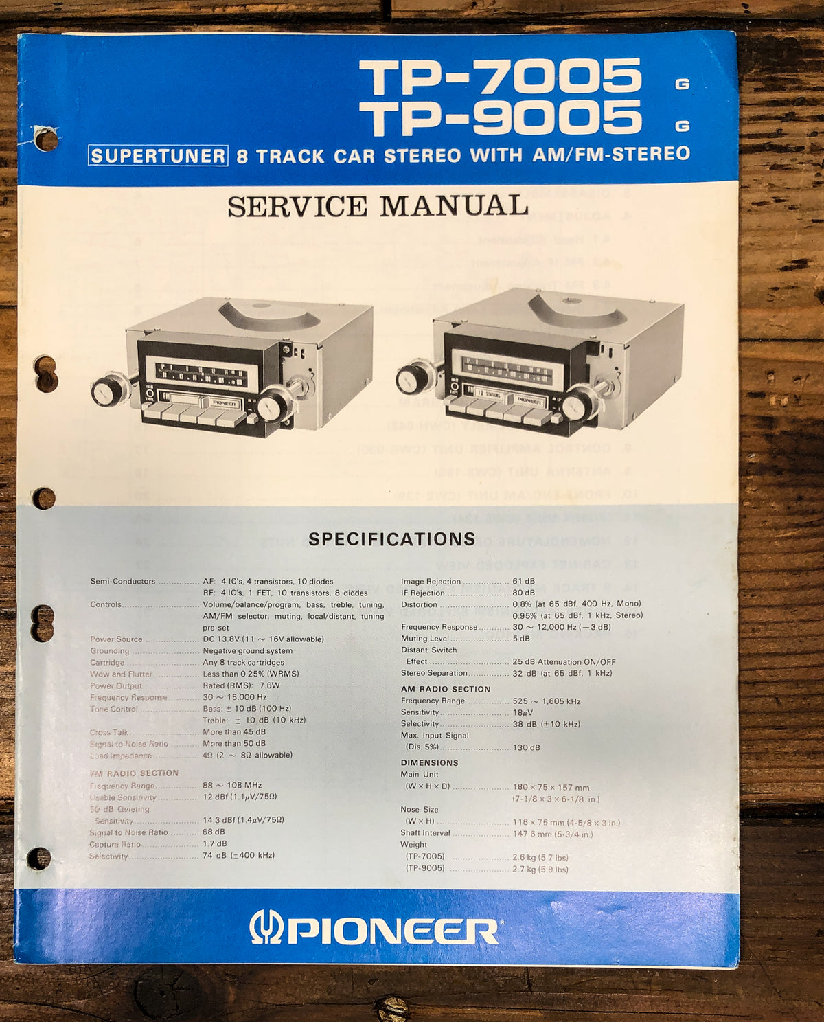 Pioneer TP-7005 TP-9005 8 Track Stereo Service Manual *Original*