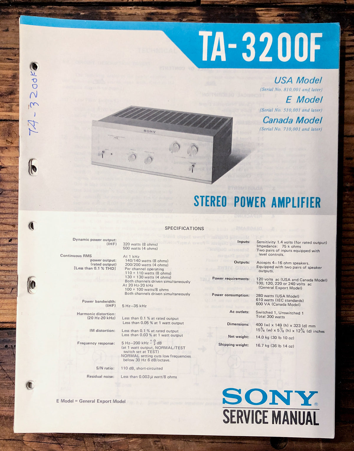 Sony TA-3200F Amplifier Service Manual *Original*