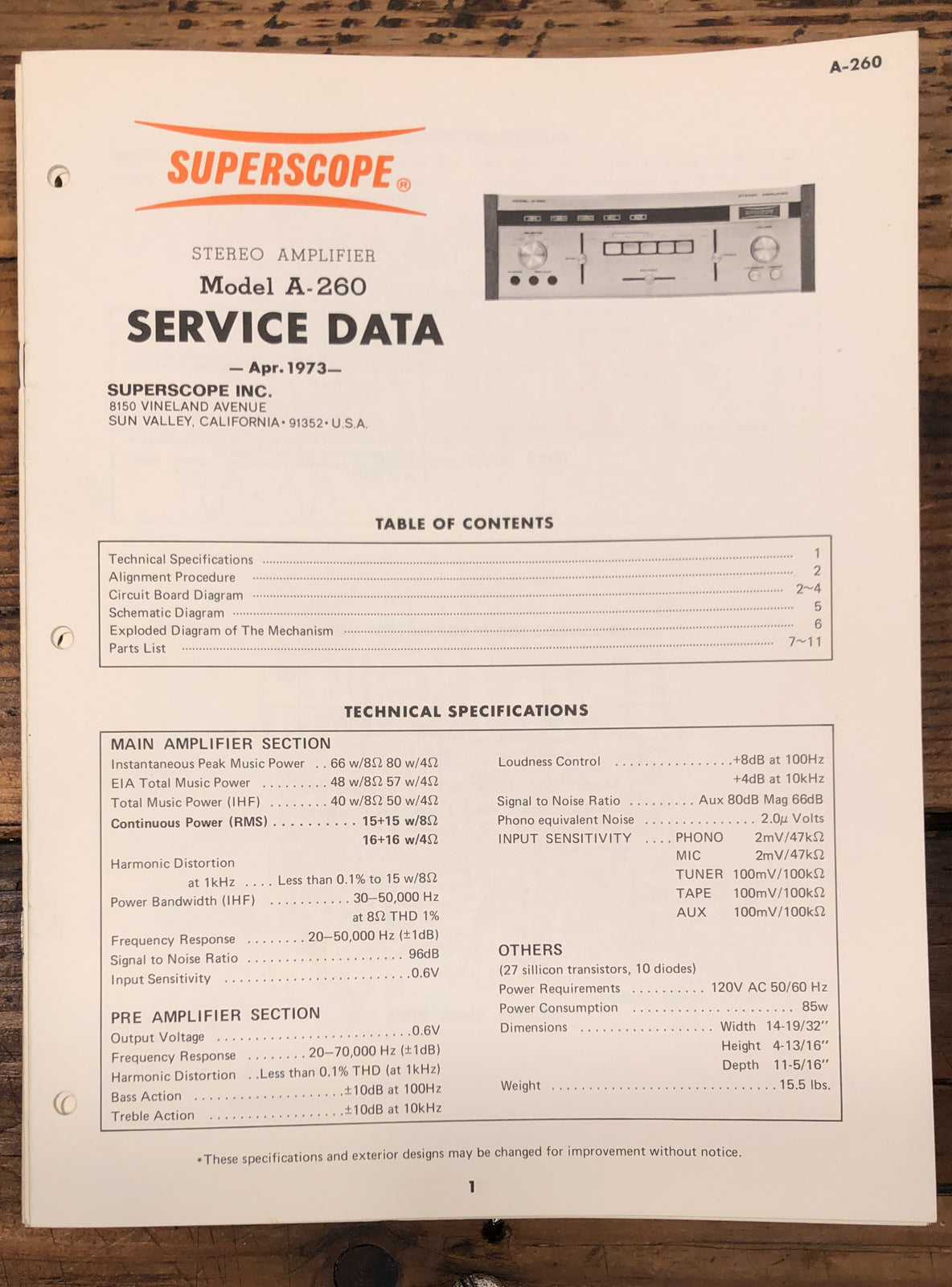 Superscope A-260 Amplifier Service Manual *Original*