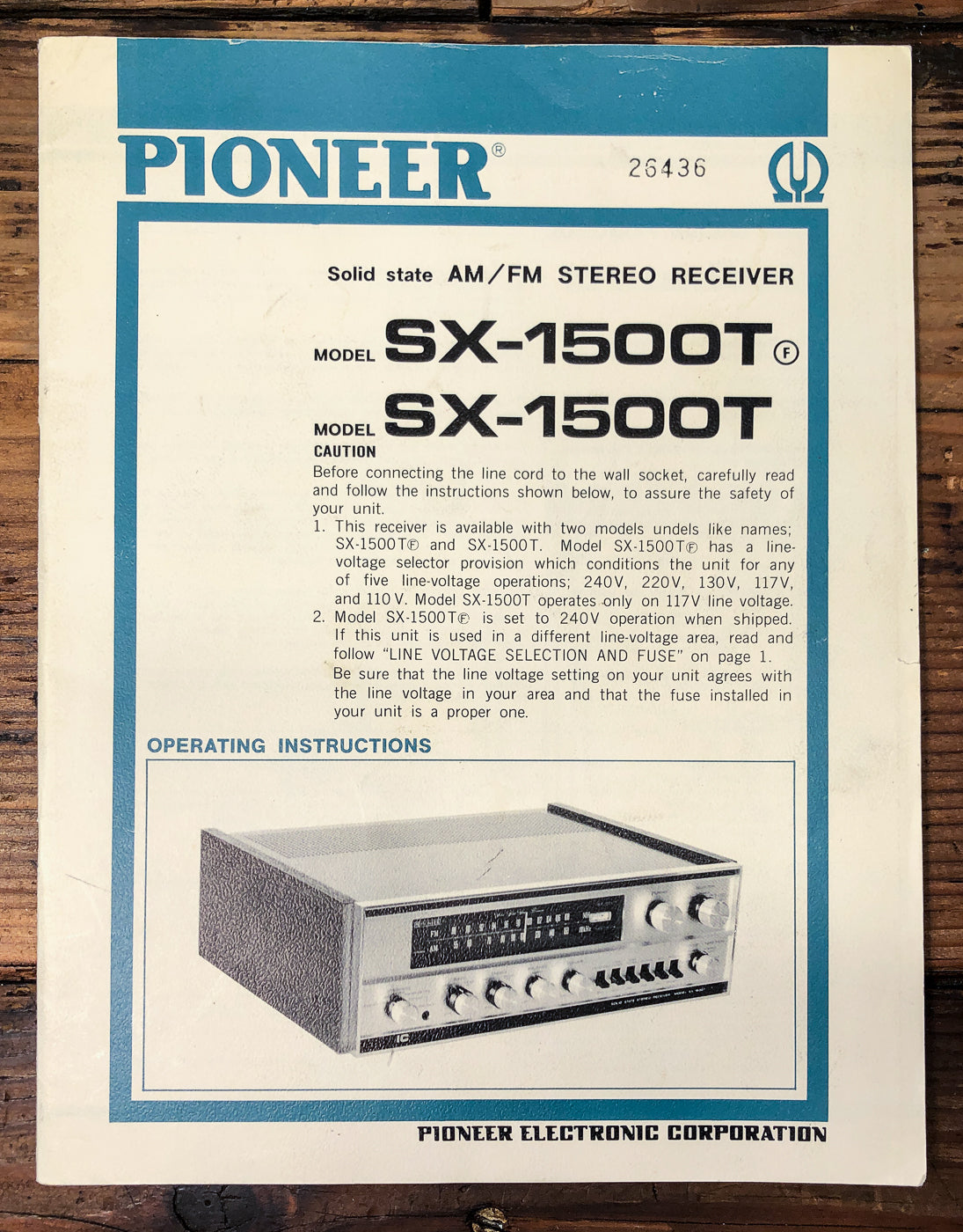 Pioneer SX-1500T Receiver Owners / User Manual *Original*