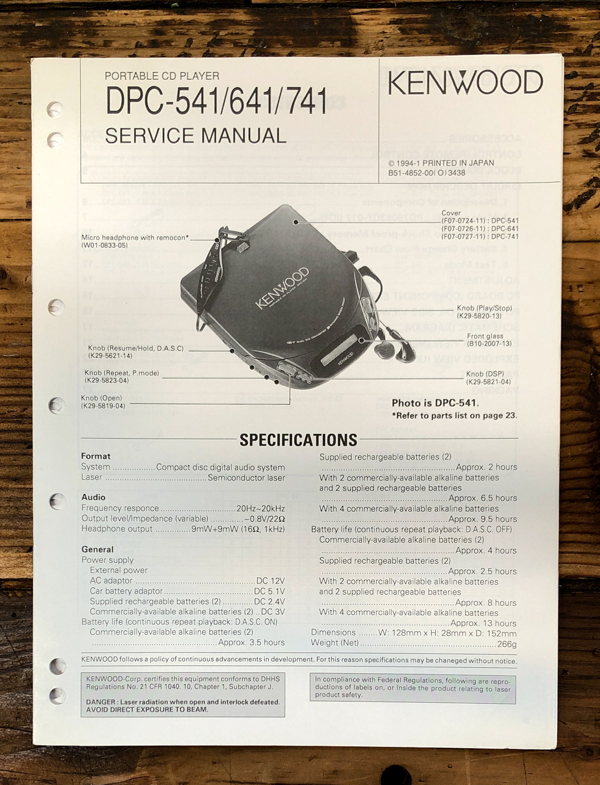 Kenwood DPC-541 -641 -741 CD Player Service Manual *Original*