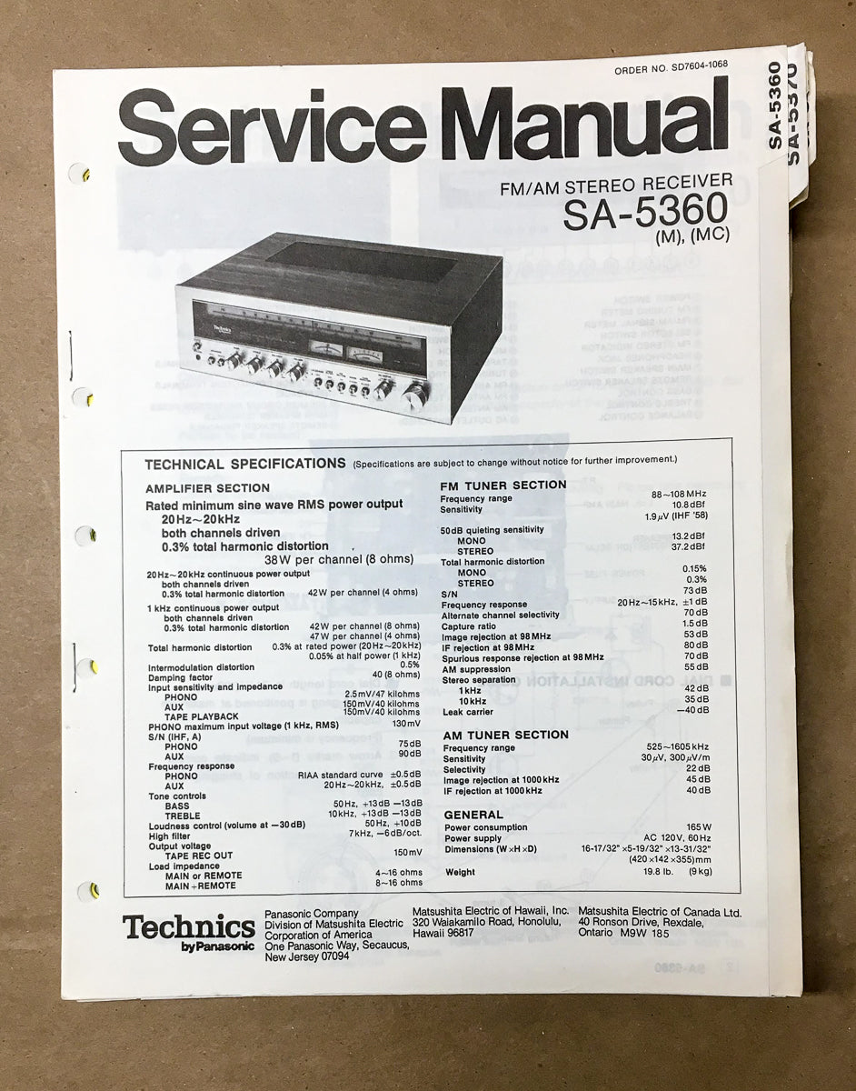 Technics / Panasonic SA-5360 Receiver Service Manual *Original*