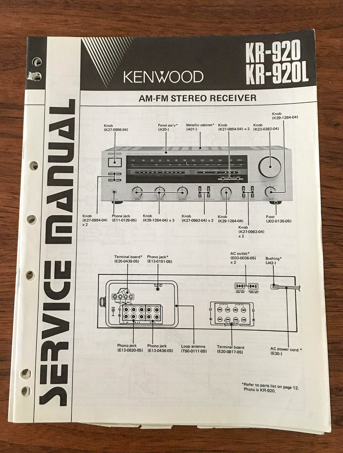 Kenwood KR-920 KR-920L Receiver Service Manual *Original*