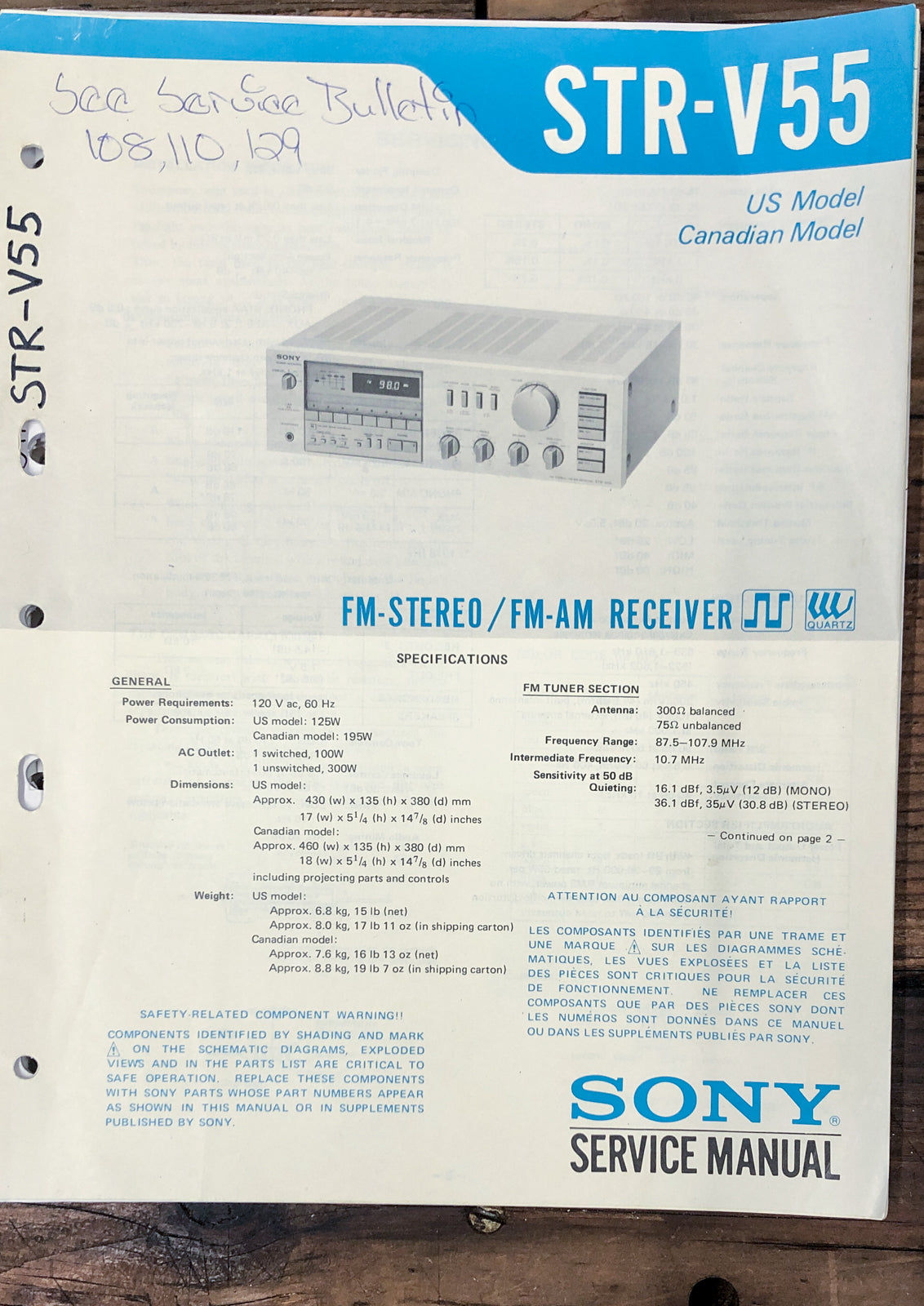 Sony STR-V55 Receiver Service Manual *Original*