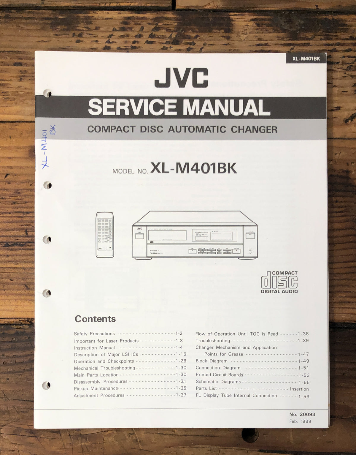 JVC XL-M401 BK CD Player Service Manual *Original*
